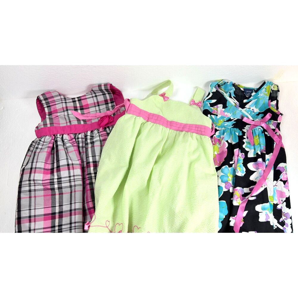 Girls 3 Dresses 6X Bundle Sleeveless Plaid Floral Seersucker